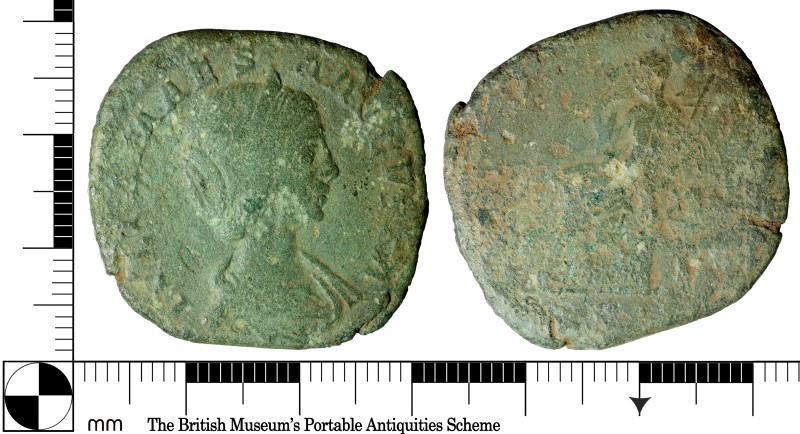 Roman copper-alloy coin of Julia Maesa, Monk Soham